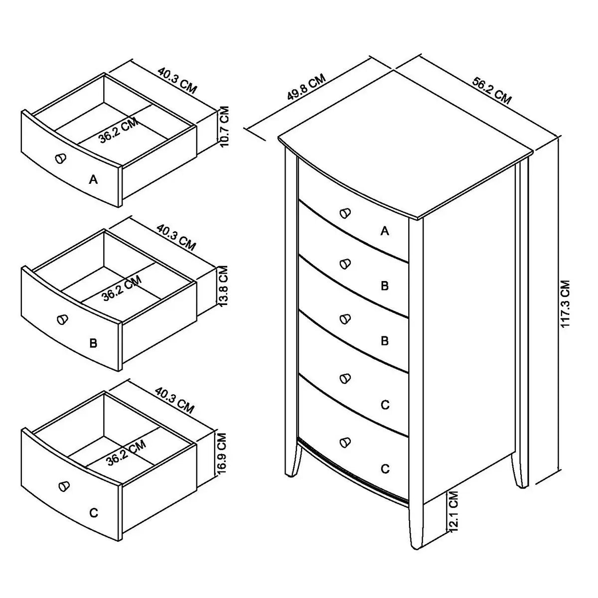 Bentley Designs Whitby Scandi Oak & Soft Grey 5 Drawer Chest of Drawers