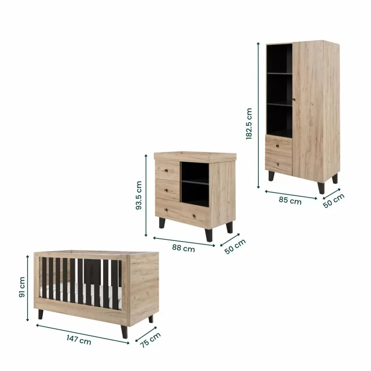 Tutti Bambini Como 4 Piece Nursery Set with Sprung Mattress, Distressed Oak N