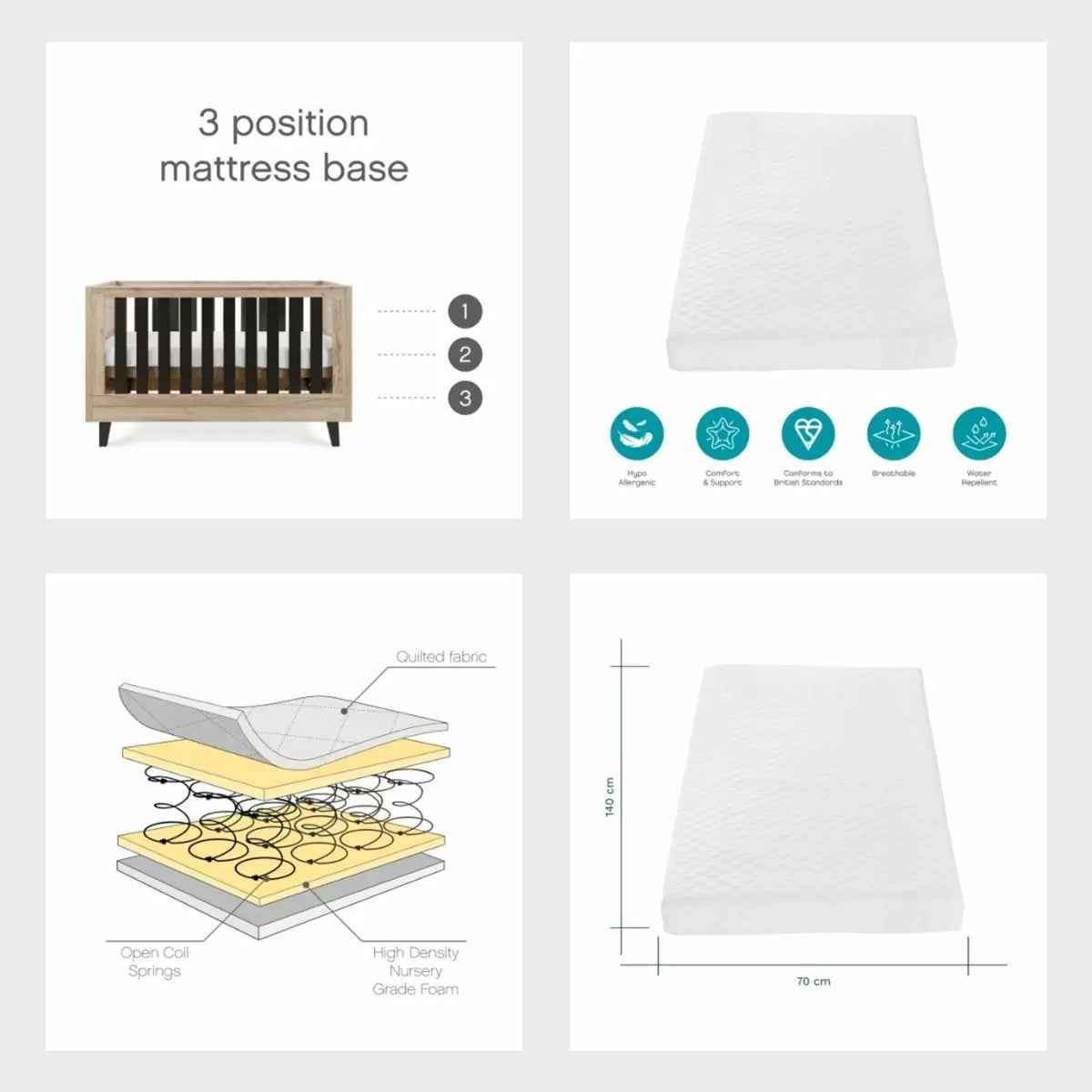 Tutti Bambini Como 4 Piece Nursery Set with Sprung Mattress, Distressed Oak N