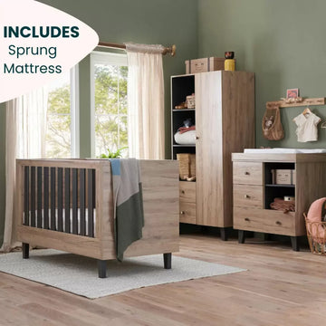 Tutti Bambini Como 4 Piece Nursery Set with Sprung Mattress, Distressed Oak N