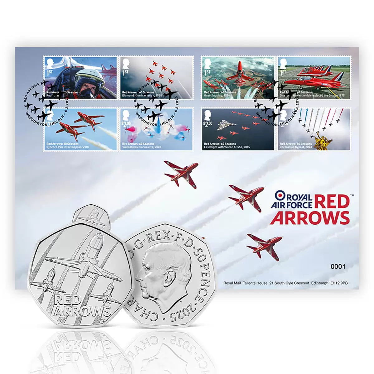 Red Arrows 50p Brilliant Uncirculated Coin Cover from Royal Mail® and The Royal