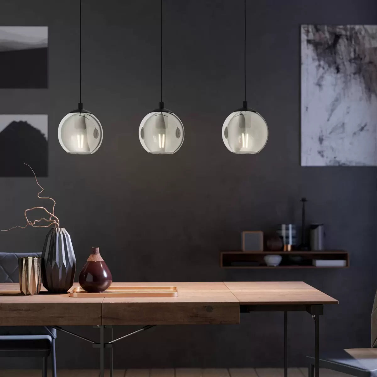 Eglo Ariscani 3 Smoked Glass Ball Light Pendant