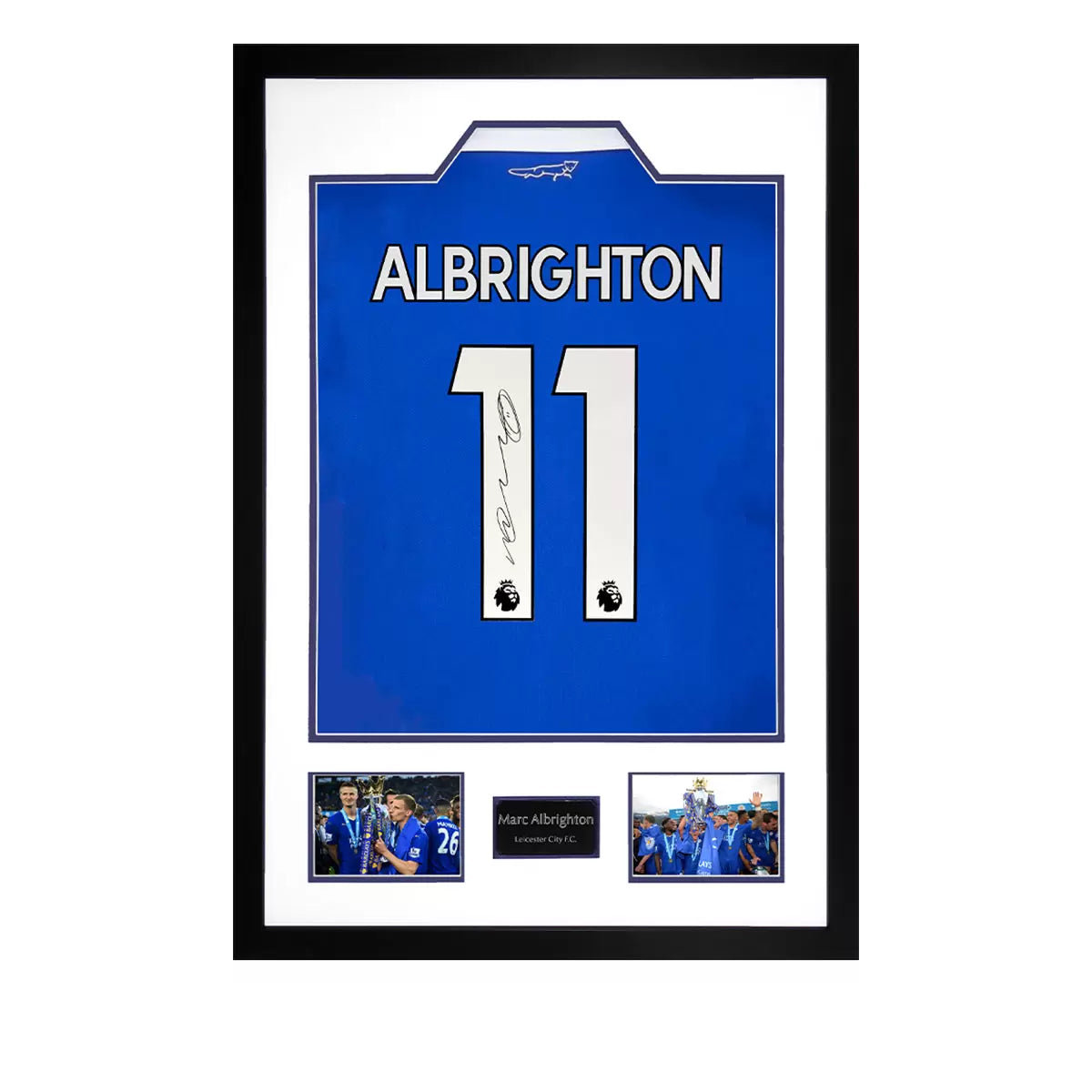 Marc Albrighton Signed Framed LCFC 22/23 Football Home Shirt including 2 Photos