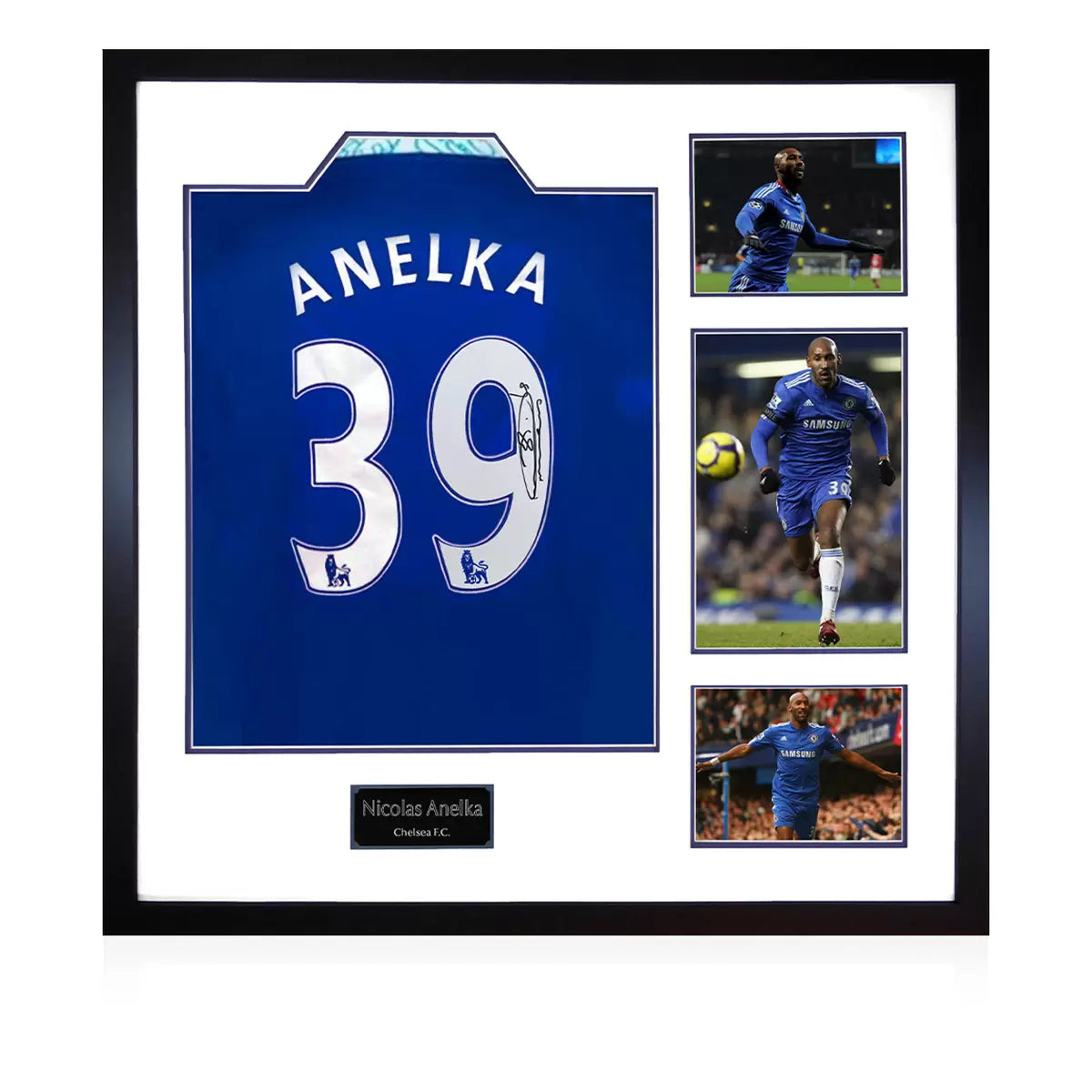 Nicholas Anelka Signed Framed Chelsea Home Football Shirt, including 3 Photos