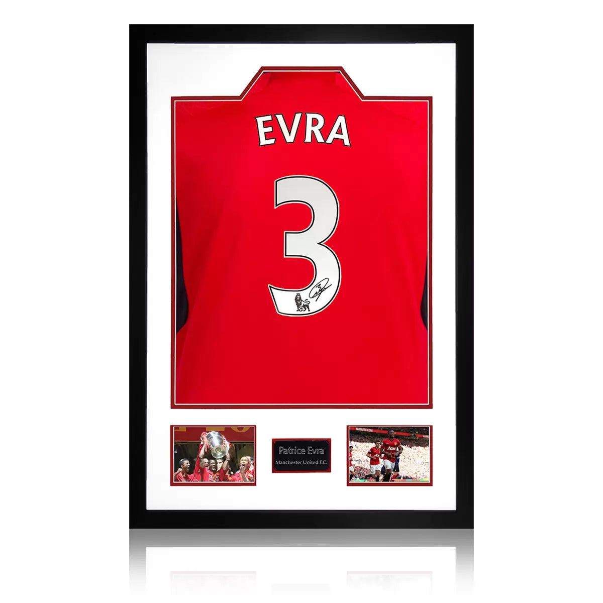 Patrice Evra Signed Framed MUFC Home Football Shirt including 2 Photos