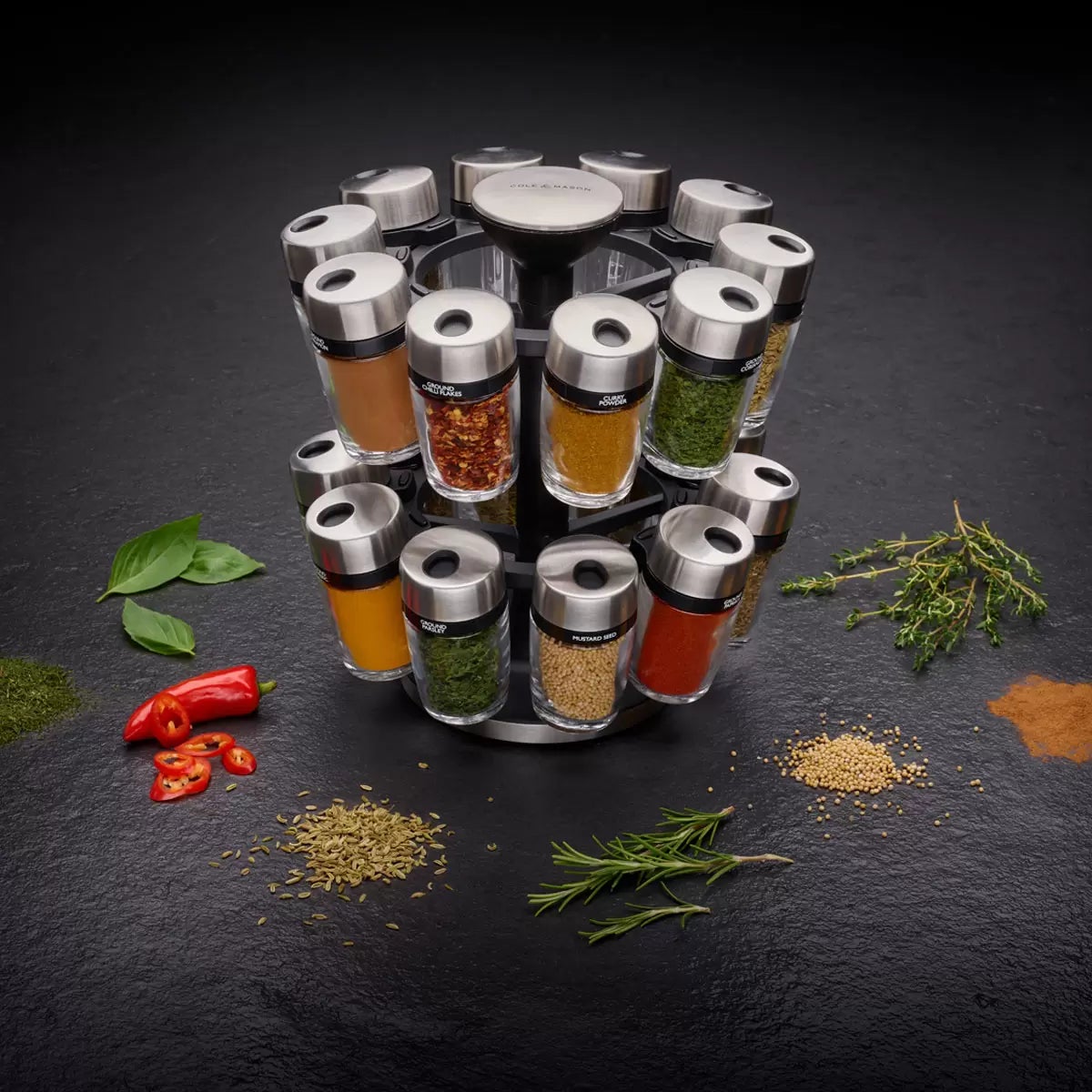 Cole & Mason 20 Jar Filled Spice Rack Carousel, view 8