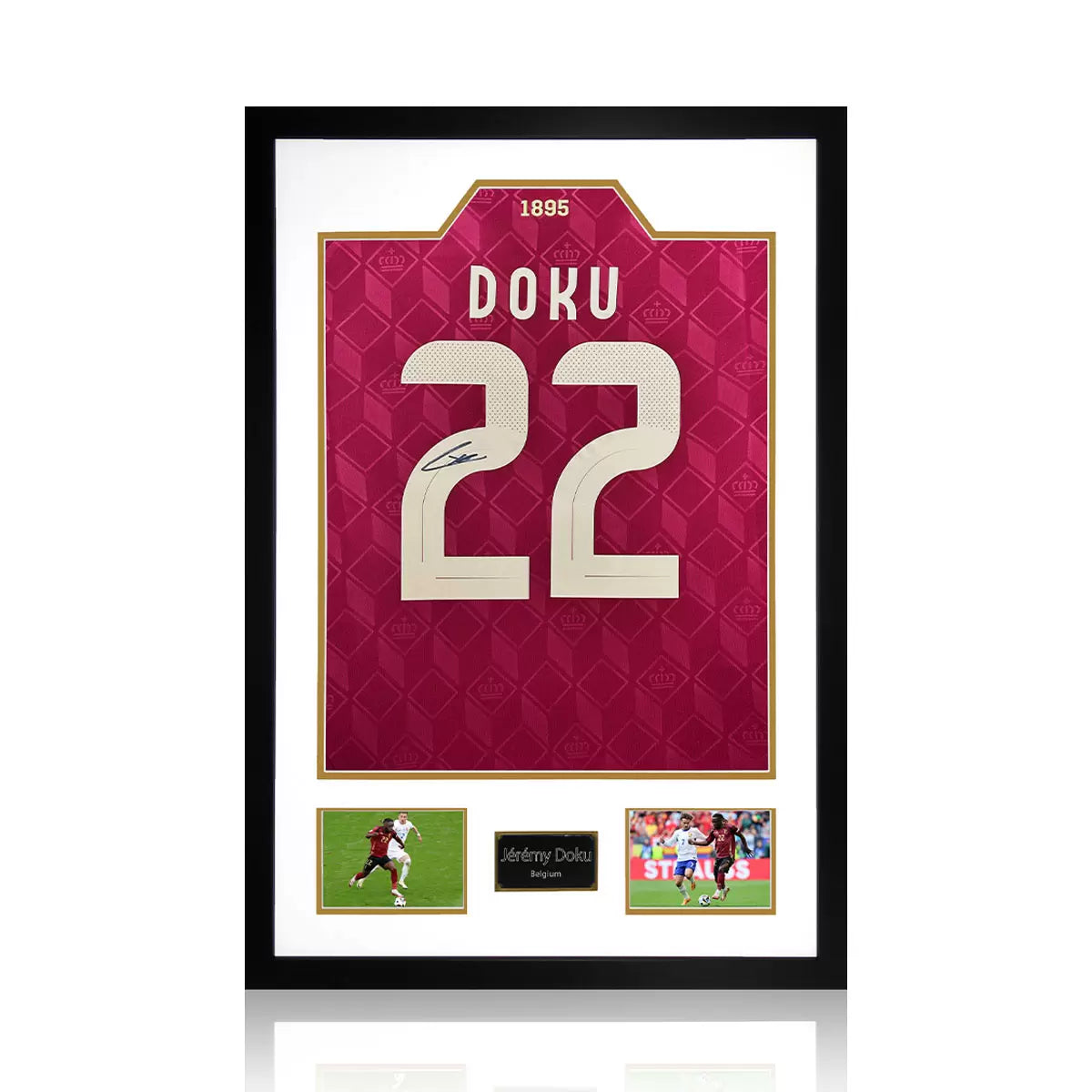 Jeremy Doku Signed Framed Belgium Football Shirt including 2 Photos