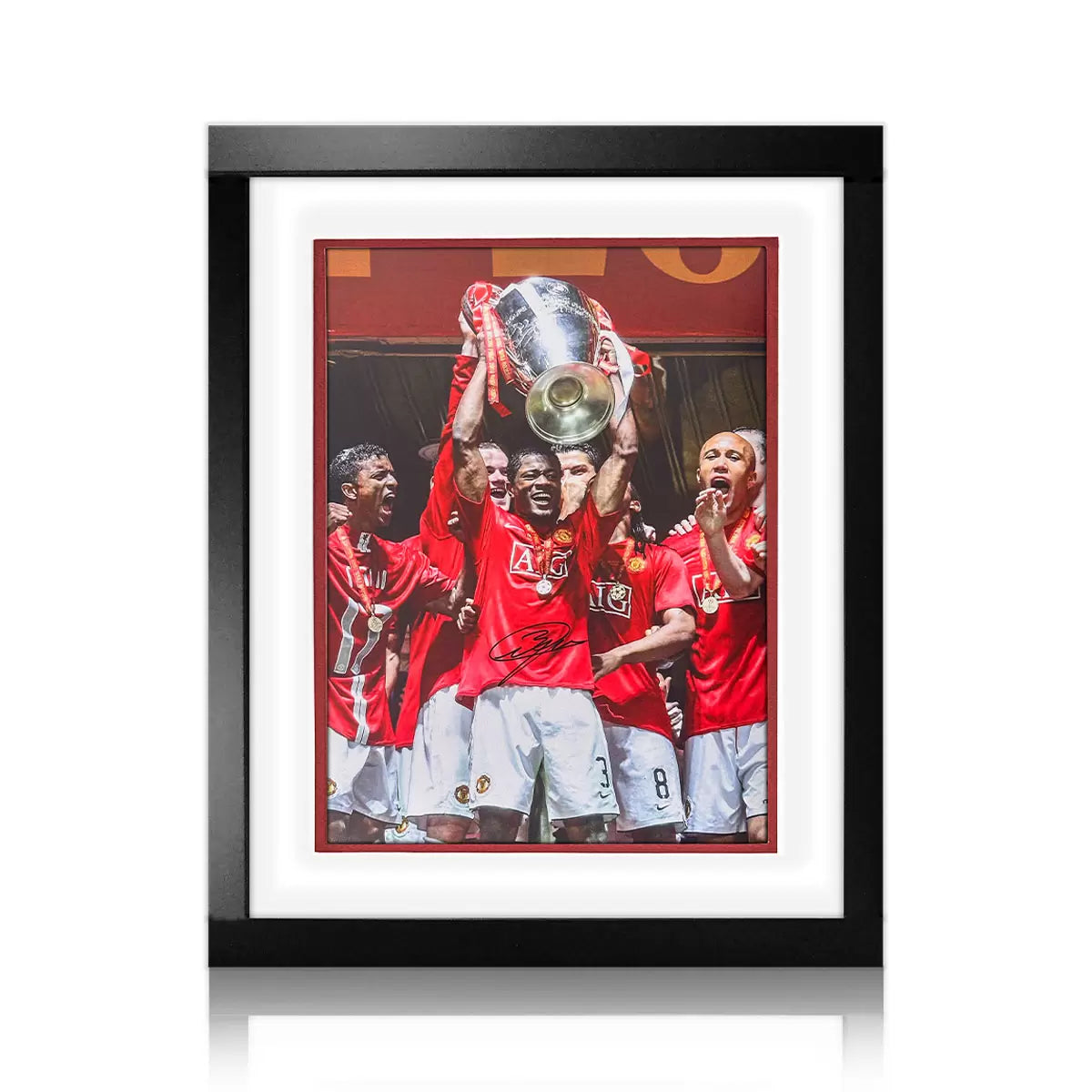 Patrice Evra Signed Framed MUFC Football Image