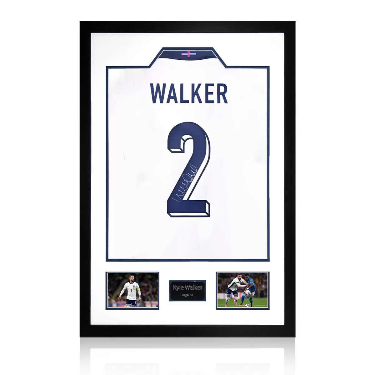 Kyle Walker Signed Framed England Football Shirt including 2 Photos