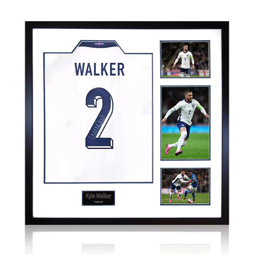 Kyle Walker Signed Framed England Football Shirt including 3 Photos