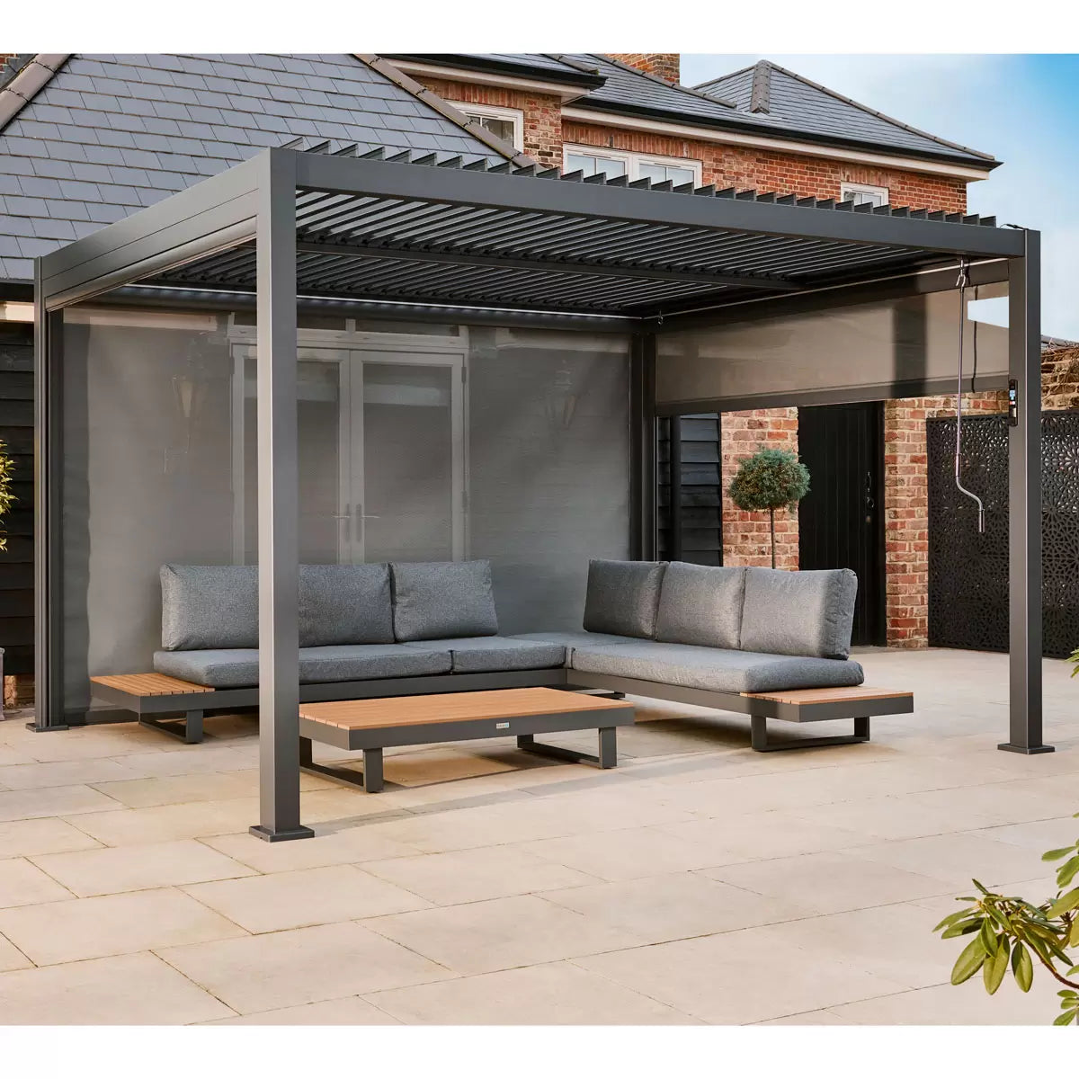 Alvivo 9ft 7" x 12ft 10" (2.9 x 3.9m) Louvered Aluminium Pergola Bundle