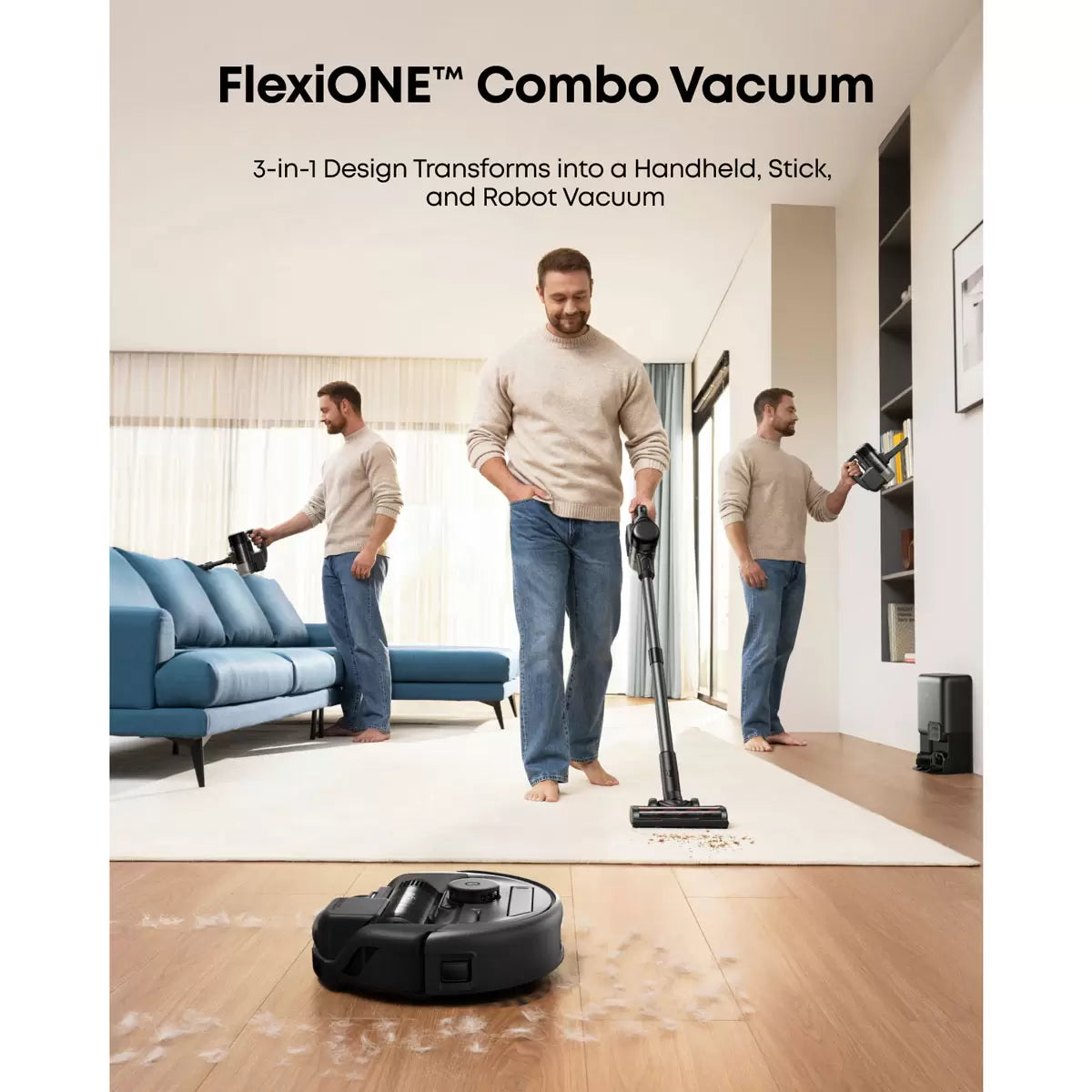 eufy Robot Vacuum 3-in-1 E20 with Handheld Vacuum, Stick Vacuum and Auto-Empty Station, T2070G10