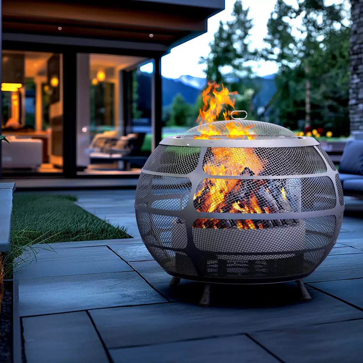 Haloo Sphere Wood Burning Fire Pit + Cover