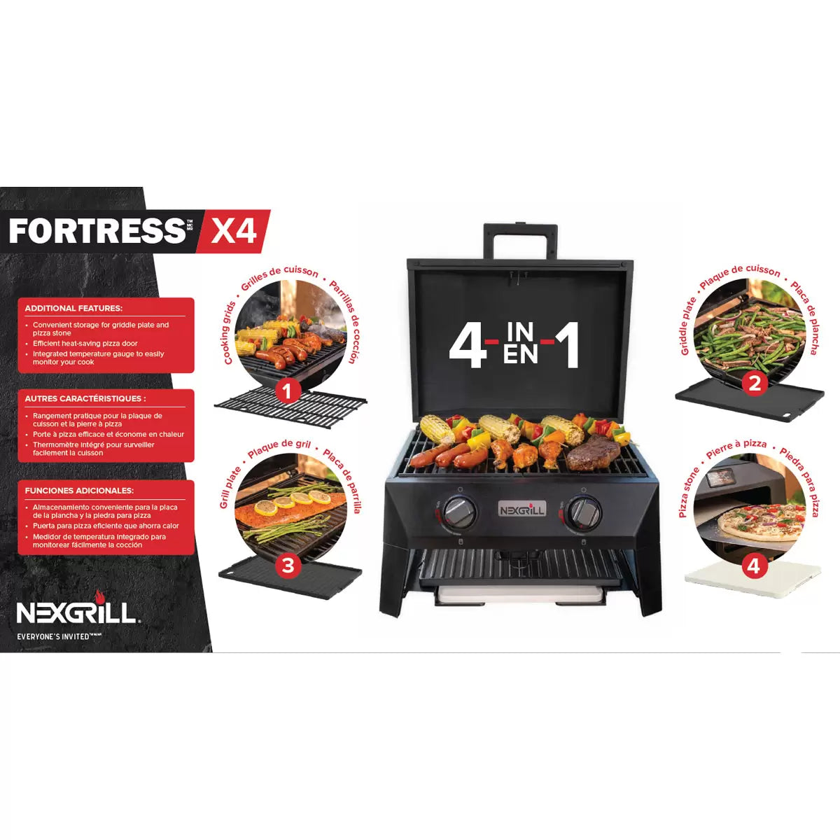 Nexgrill Fortress 2 Burner 4-in-1 BBQ Grill & Pizza Oven + Griddle + Grill Plate