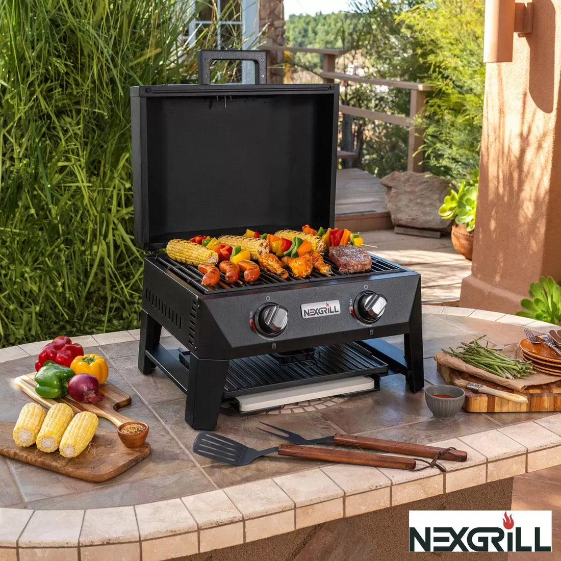 Nexgrill Fortress 2 Burner 4-in-1 BBQ Grill & Pizza Oven + Griddle + Grill Plate