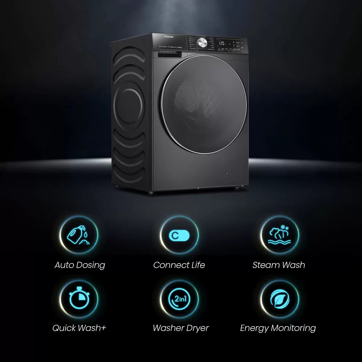Hisense WD5S1045BB 10.5/6kg, Washer Dryer, D Rated in Black
