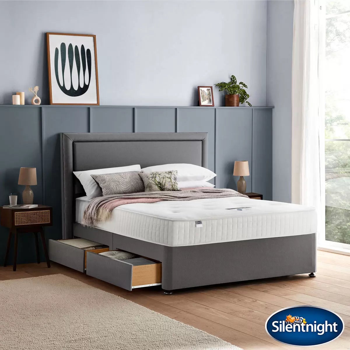 Silentnight 1400 Pocket Ortho Mattress & Slate Grey 2 Drawer Divan, Single
