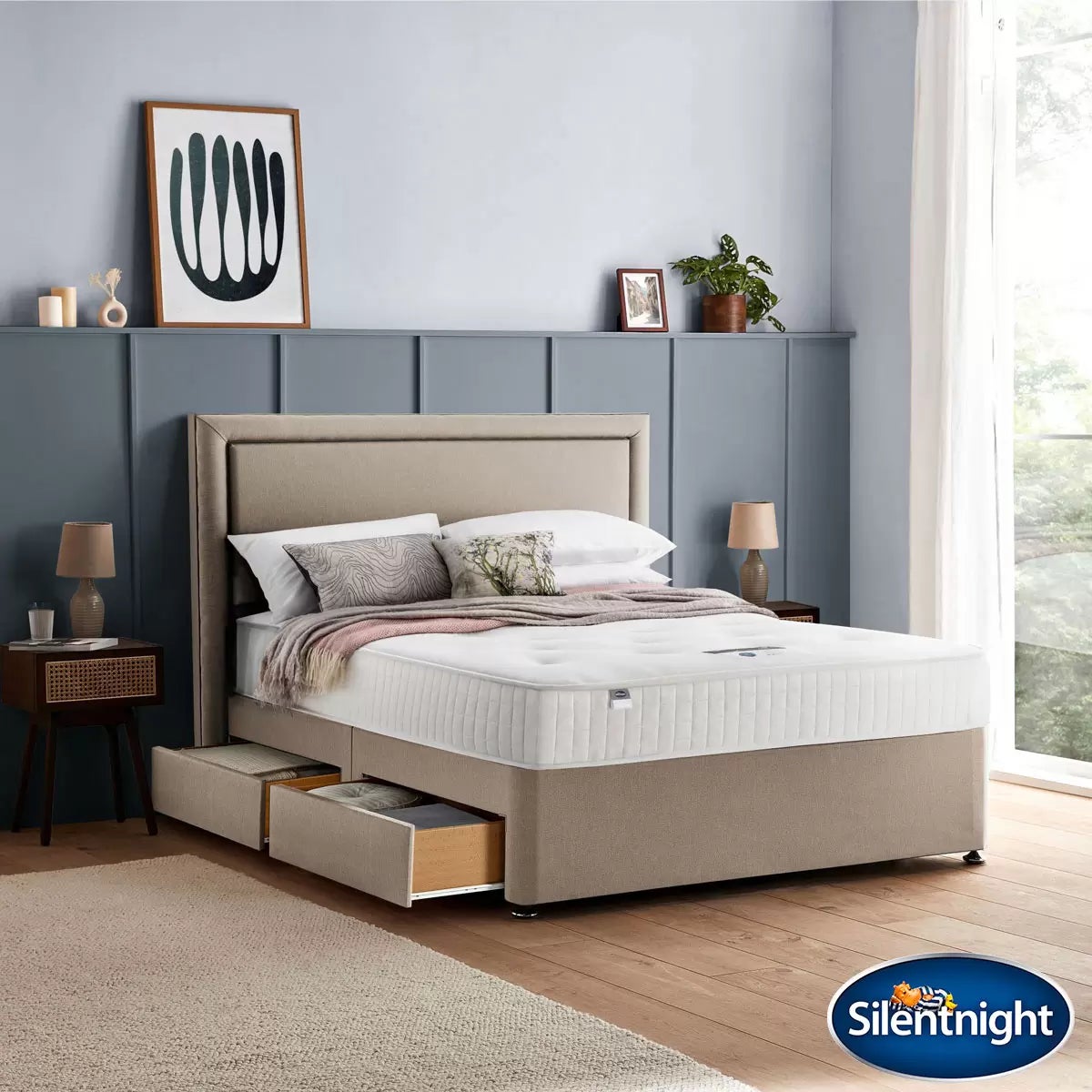 Silentnight 1400 Pocket Ortho Mattress & Sandstone 4 Drawer Divan, Super King