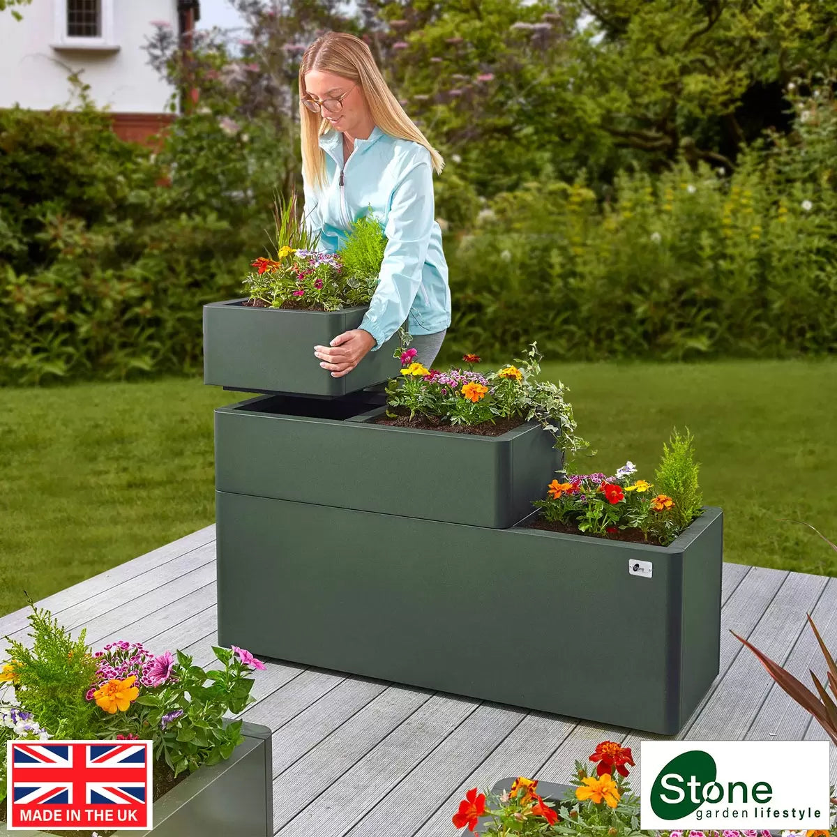 Stone Garden Hanbury 3-Tier Stackable Steel Planter Set
