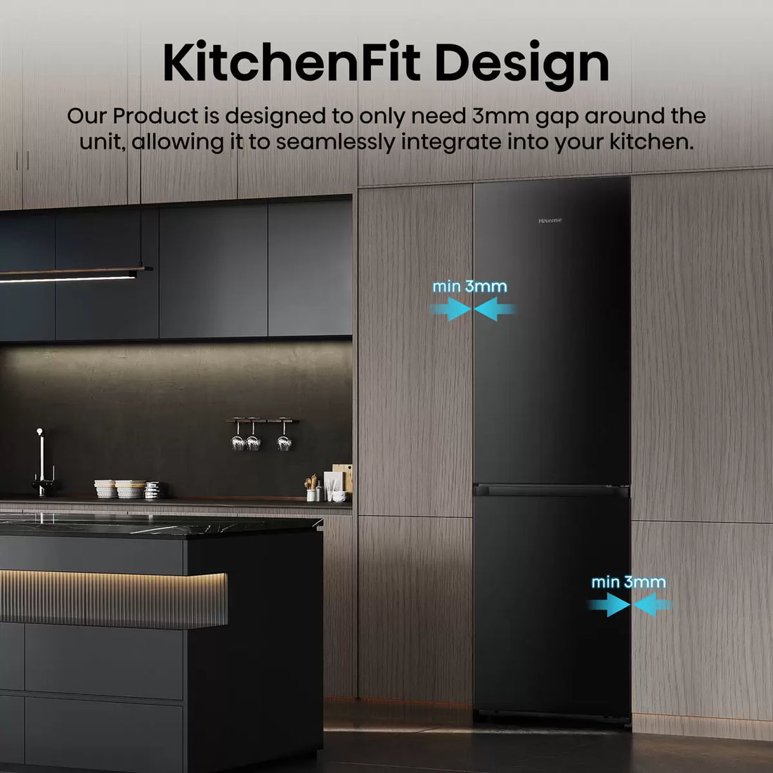 Hisense RB5K330GSFC KitchenFit Fridge Freezer, C Rated in Black Steel