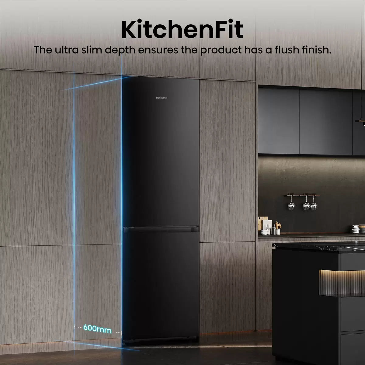 Hisense RB5K330GSFC KitchenFit Fridge Freezer, C Rated in Black Steel