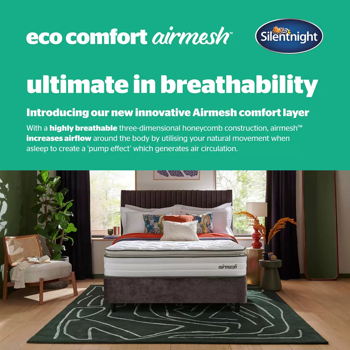 Silentnight AirMesh® 3000 Pocket Boxtop Mattress & Slate Grey Divan in 4 Sizes
