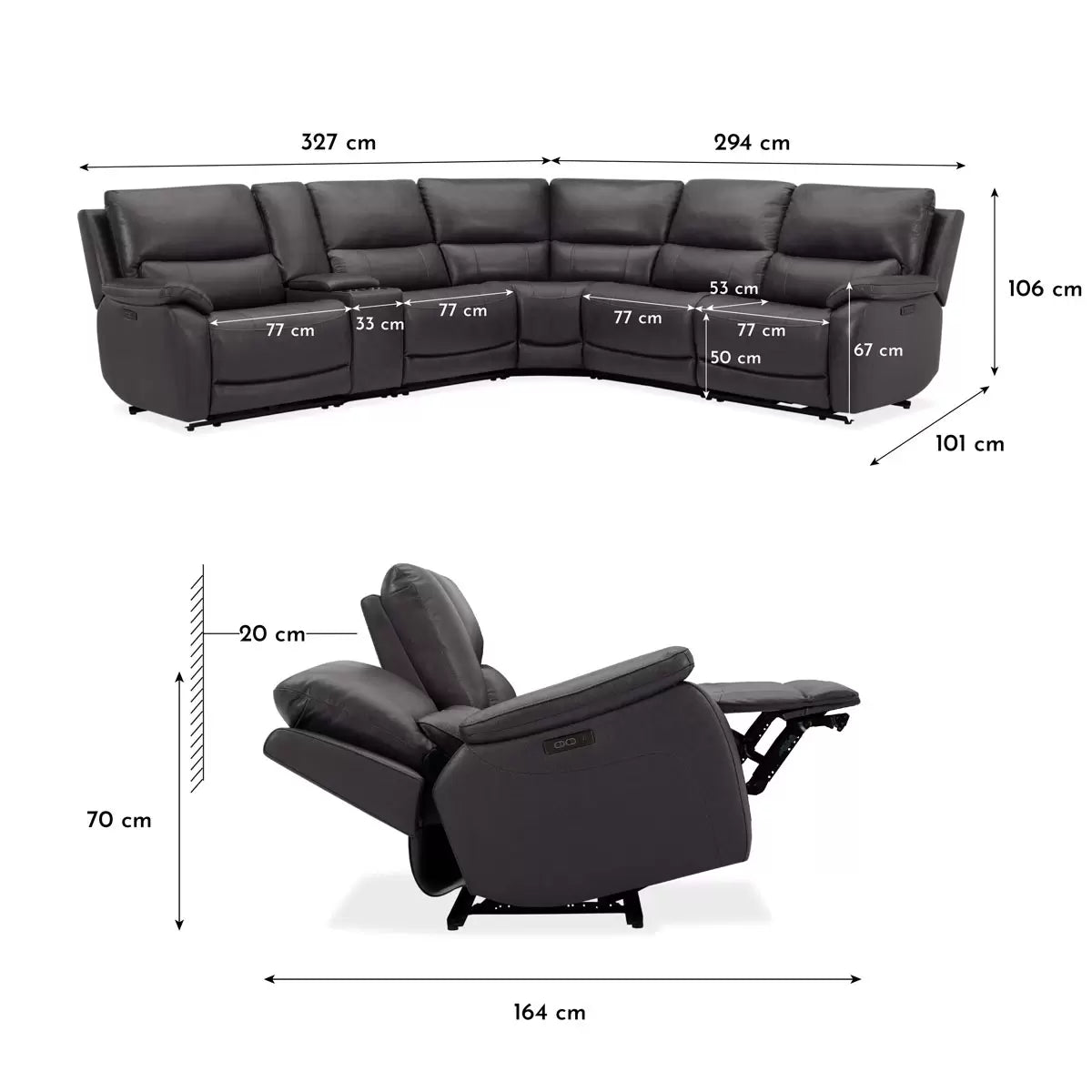 Gilman Creek Wylder Dark Grey Leather Power Reclining Sectional Sofa