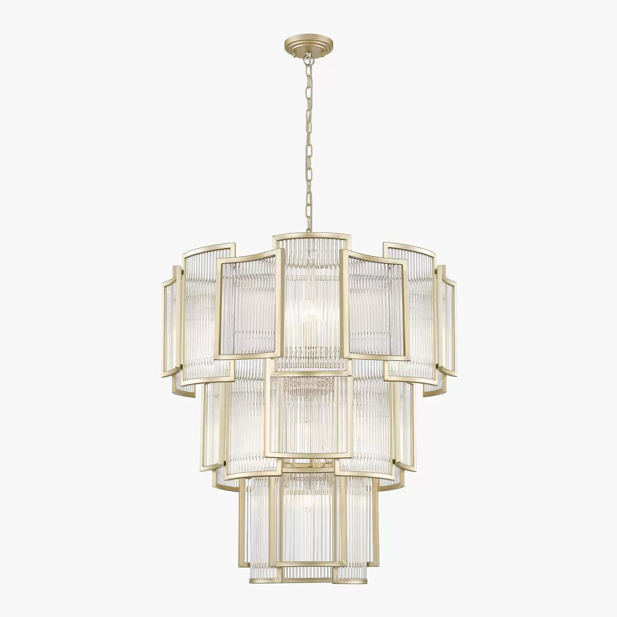 Chicago 13 Light Matt Gold Grand Tiered Pendant Light 77.5cm