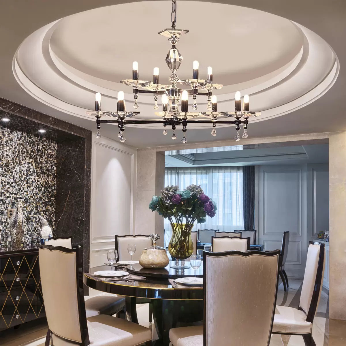 Boston 12 Light Crystal & Nickel Chandelier 70cm