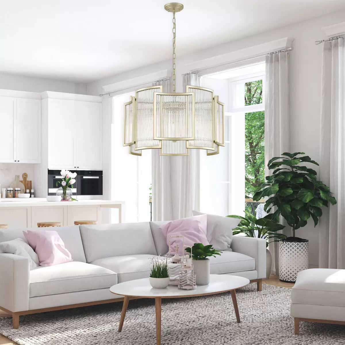 Chicago 5 Light Matt Gold Ceiling Pendant 56cm