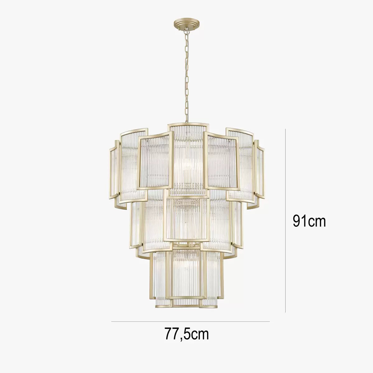 Chicago 13 Light Matt Gold Grand Tiered Pendant Light 77.5cm