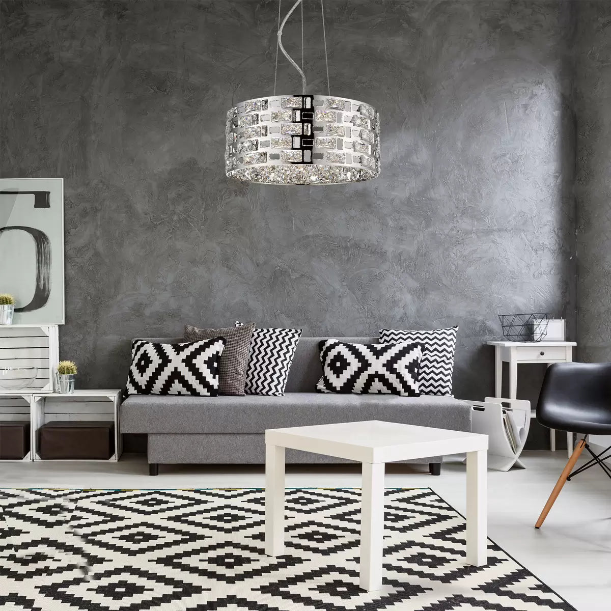 Miami 5 Light Chrome & Crystal Pendant 37cm