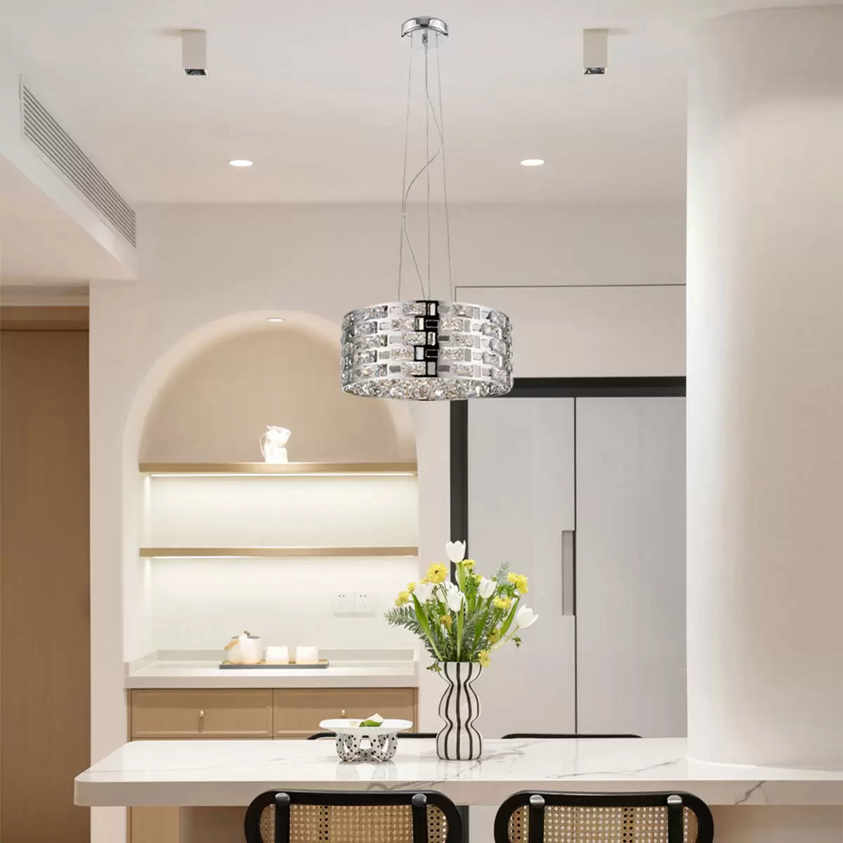 Miami 5 Light Chrome & Crystal Pendant 37cm