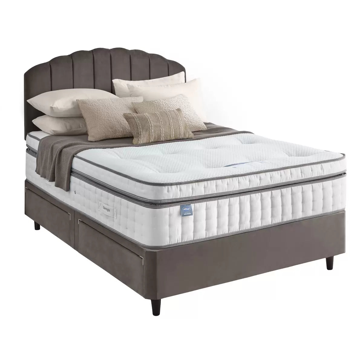 Silentnight Velvet 4 Drawer Divan Base with Merlin Headboard & 3