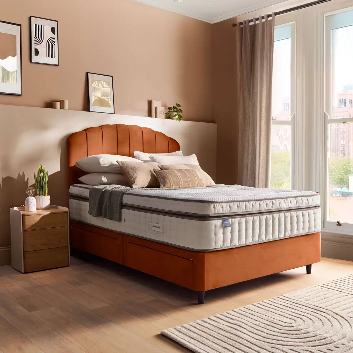 Silentnight Velvet 4 Drawer Divan Base with Merlin Headboard & 3