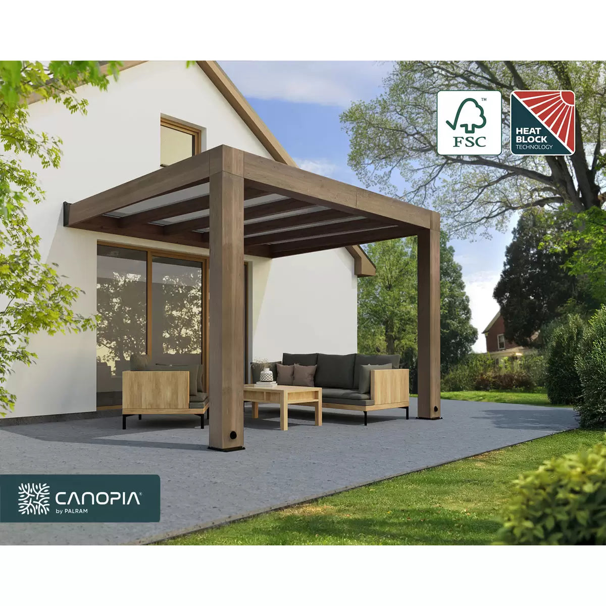 Palram Canopia Helsinki 9ft 10" x 11ft 2" (3m x 3.4m) Cedar Wood Patio Cover
