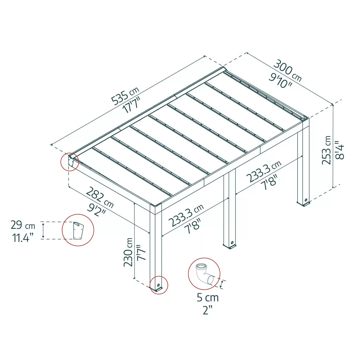 Palram Canopia Helsinki 9ft 10" x 17ft 7" (3m x 5.35m) Cedar Wood Patio Cover