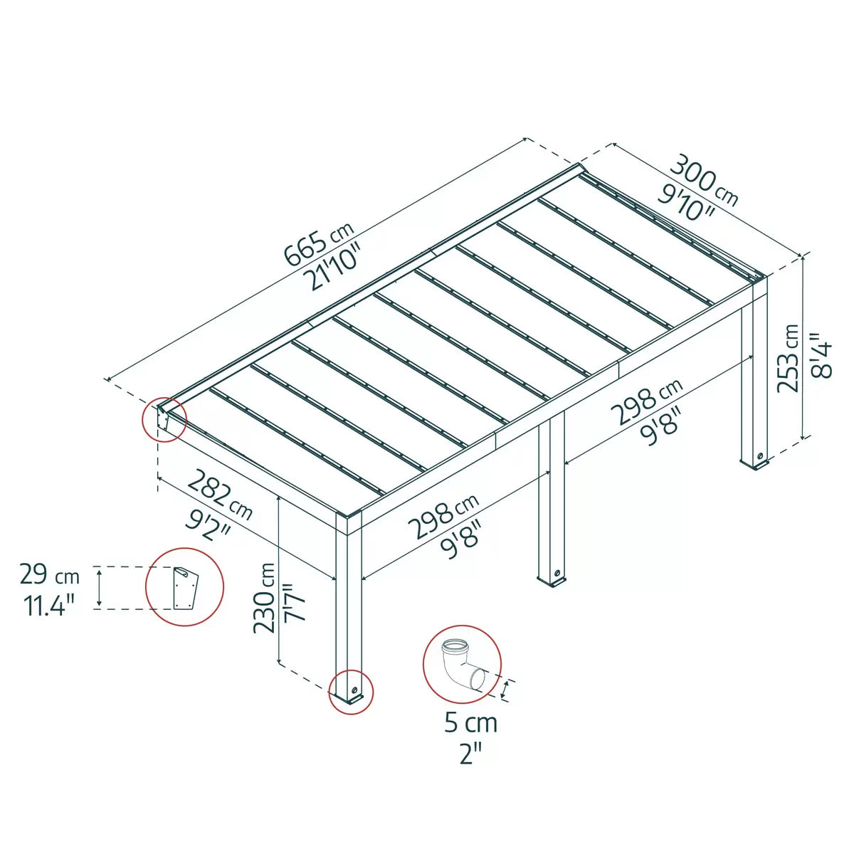 Palram Canopia Helsinki 9ft 10" x 21ft 10" (3m x 6.65m) Cedar Wood Patio Cover