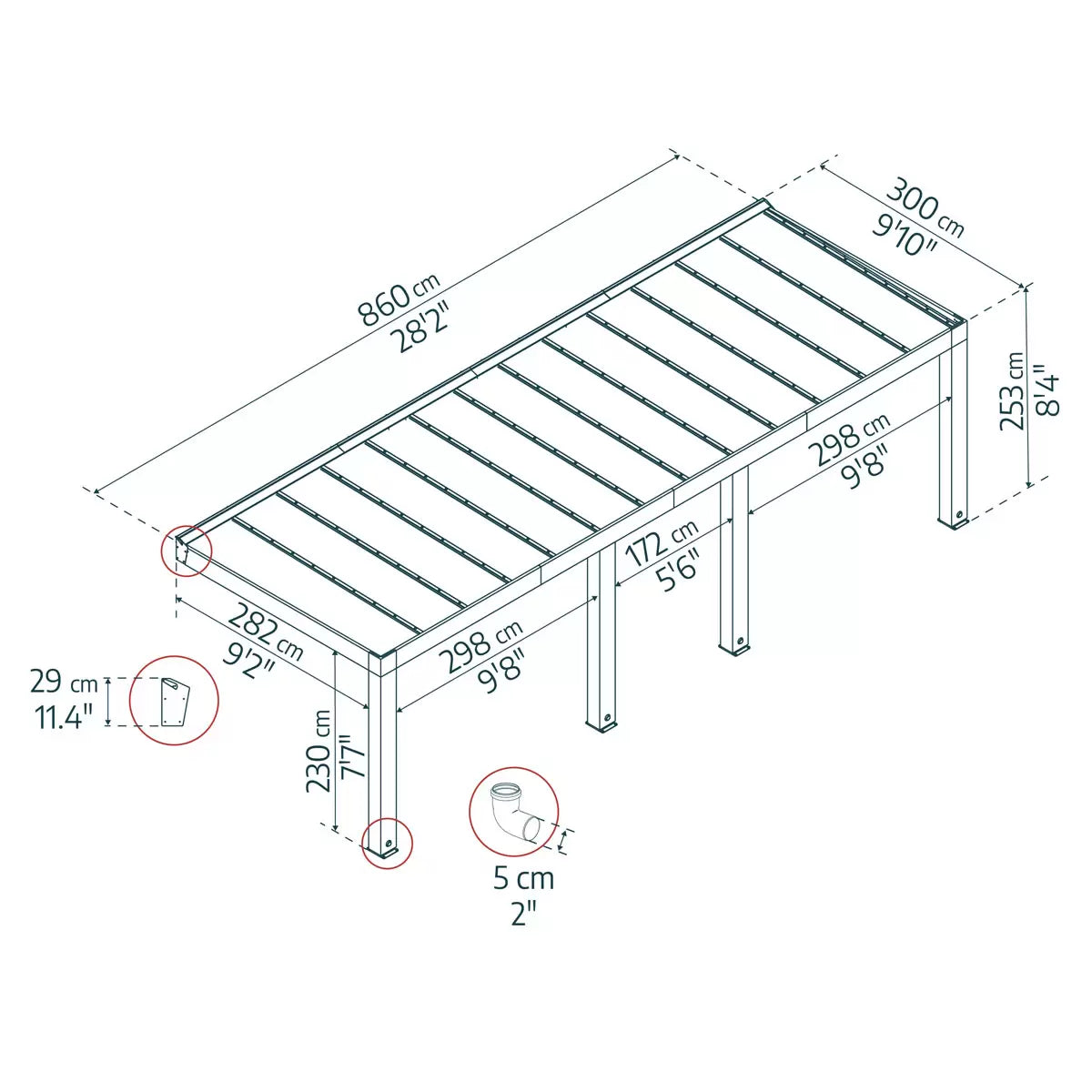 Palram Canopia Helsinki 9ft 10" x 28ft 3" (3m x 8.6m) Cedar Wood Patio Cover