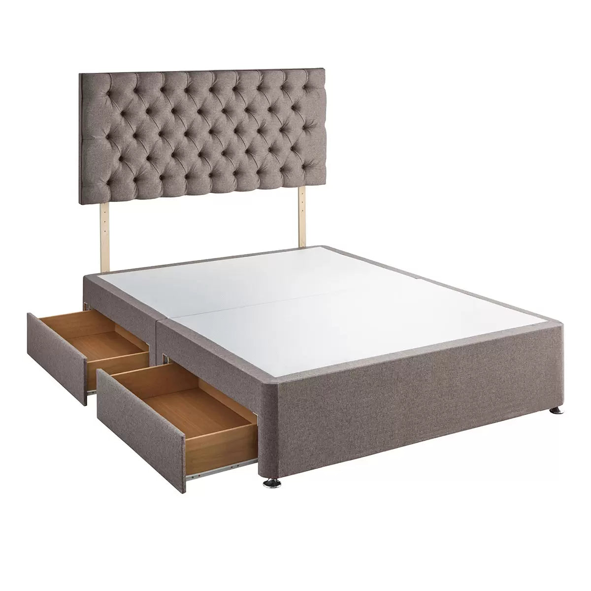 Silentnight 4 Drawer Divan Base with Eden Headboard in Pebble & 3