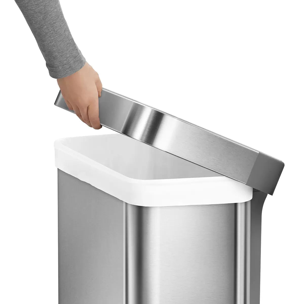 simplehuman Rectangular Step Can Bin 55L in Brushed Stainless Steel with Grey