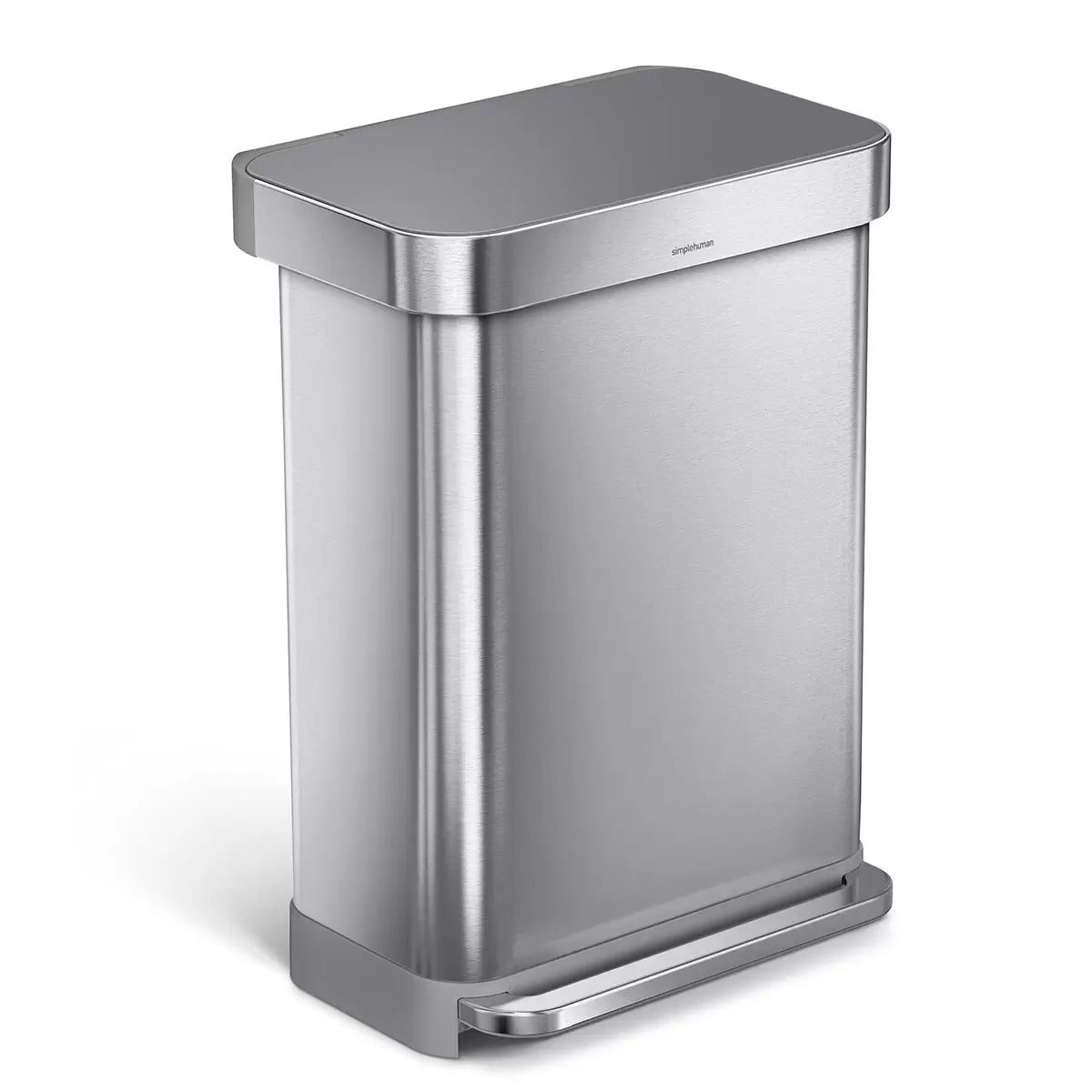 simplehuman Rectangular Step Can Bin 55L in Brushed Stainless Steel with Grey