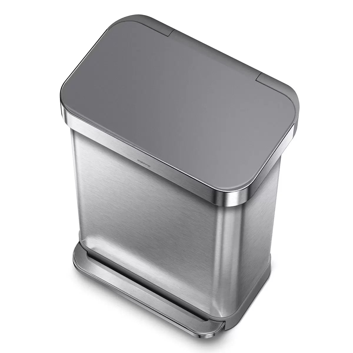 simplehuman Rectangular Step Can Bin 55L in Brushed Stainless Steel with Grey