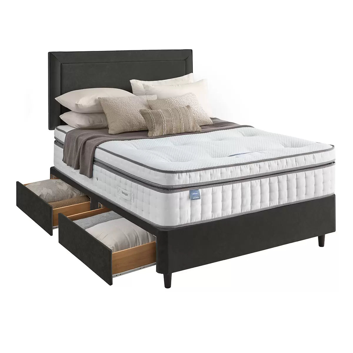 Silentnight Velvet 4 Drawer Divan Base with Malvern Headboard & 3
