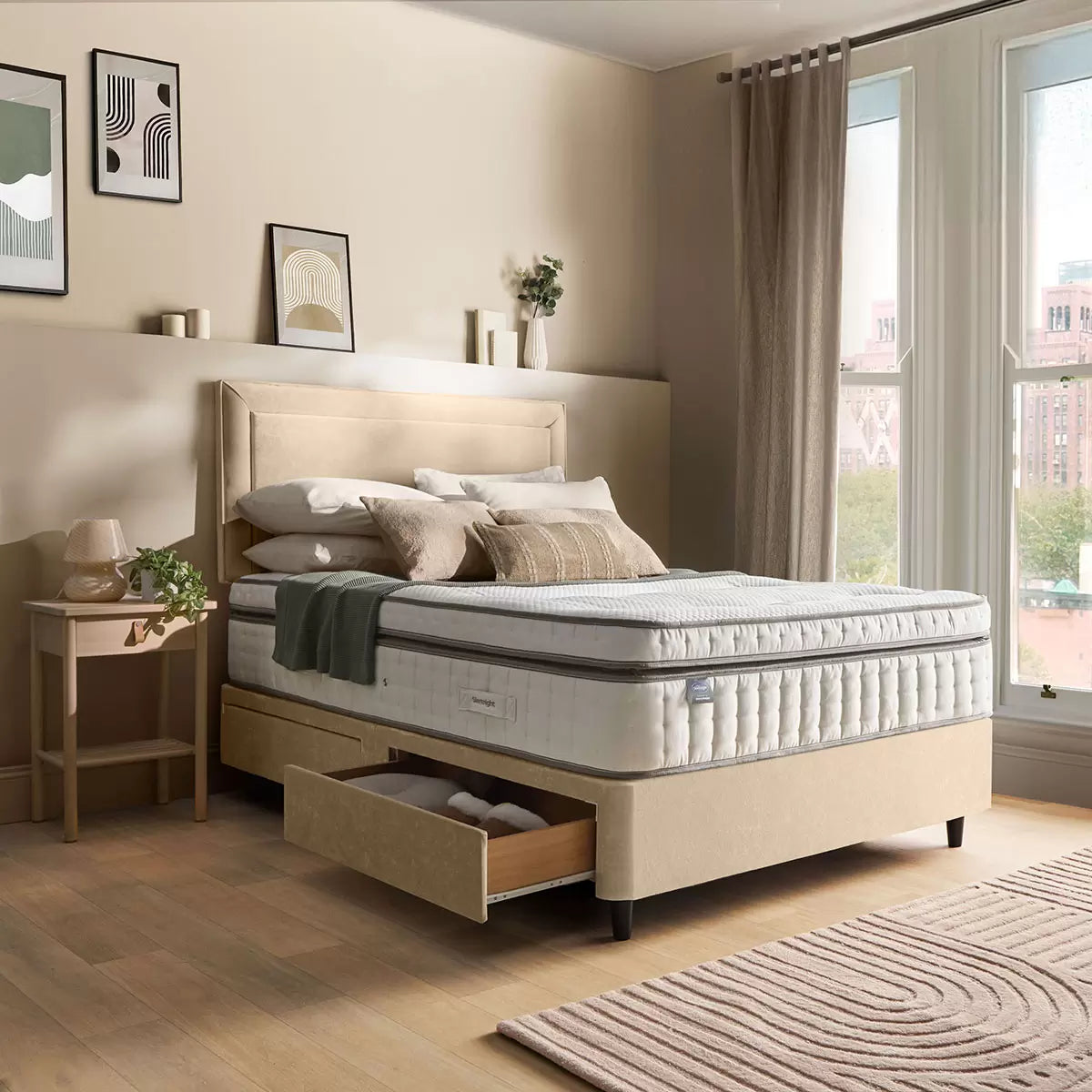 Silentnight Velvet 4 Drawer Divan Base with Malvern Headboard & 3