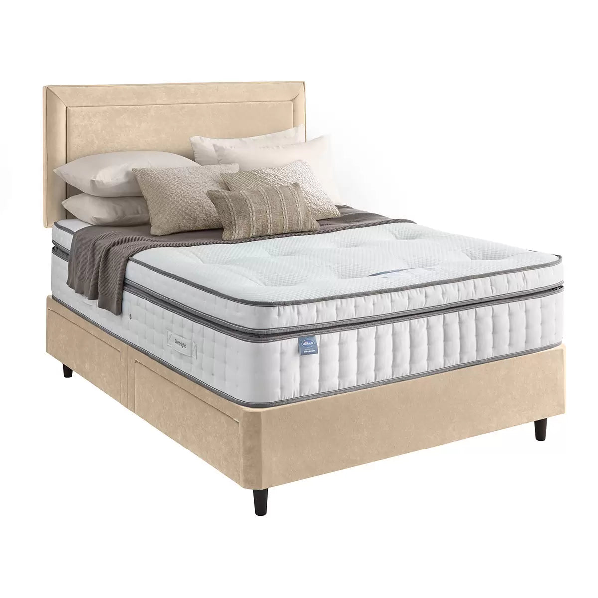 Silentnight Velvet 4 Drawer Divan Base with Malvern Headboard & 3