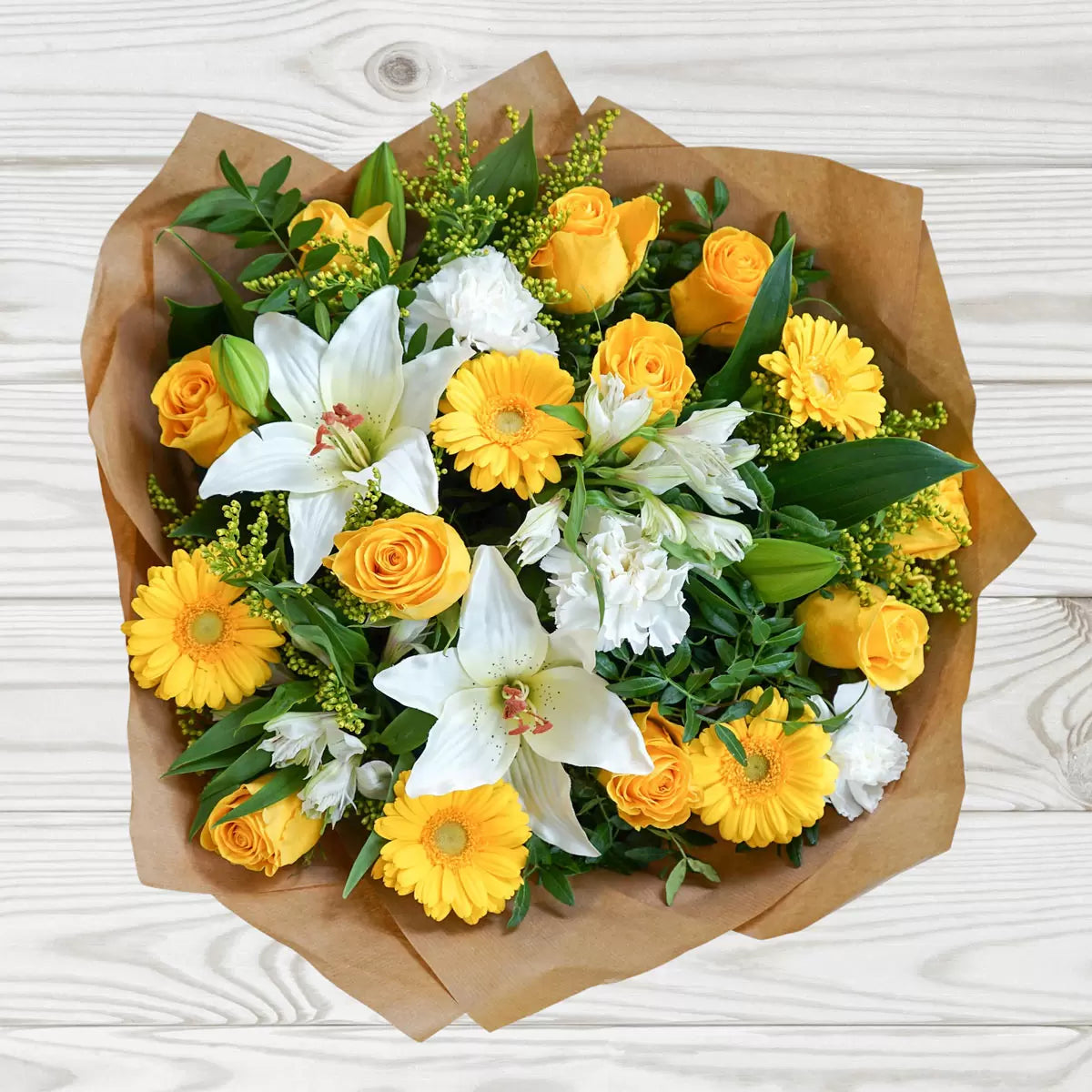 28 Stem Yellow Mixed Flower Bouquet with Greetings Card