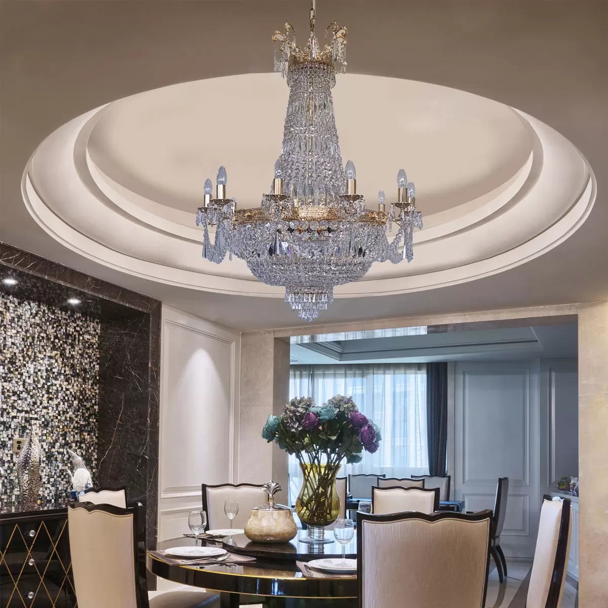 Denver Grand Gold & Crystal Empire Chandelier 85cm