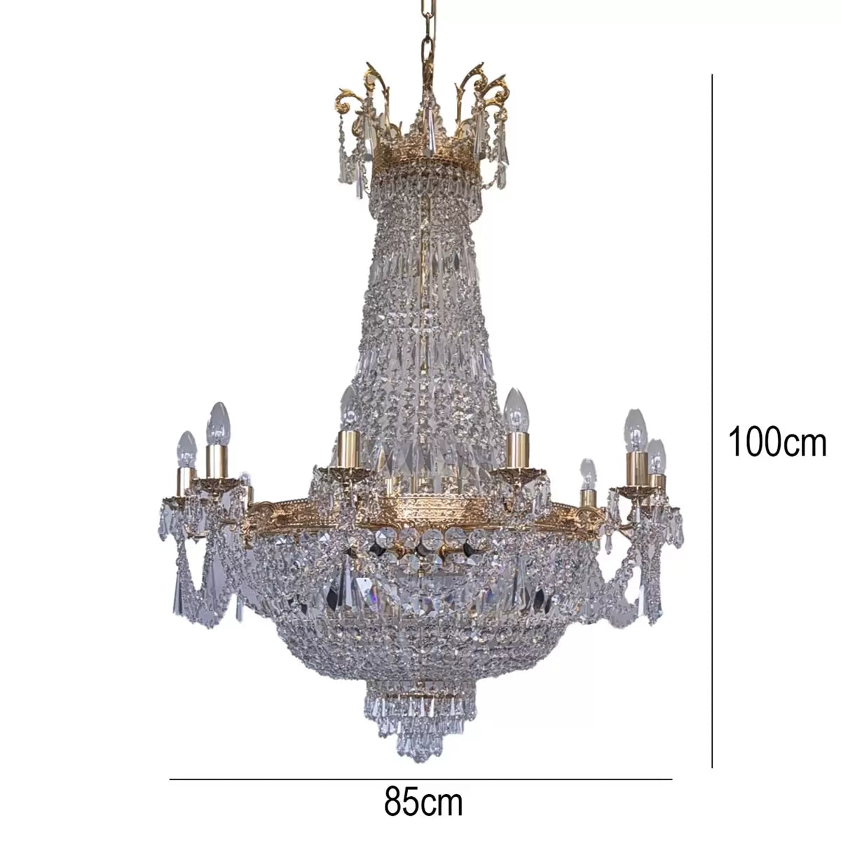 Denver Grand Gold & Crystal Empire Chandelier 85cm