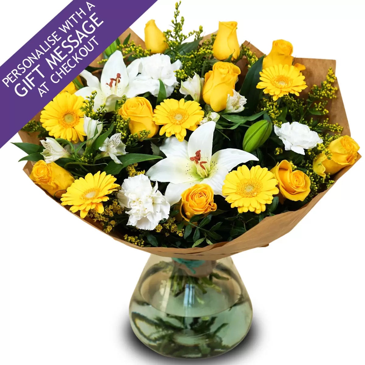28 Stem Yellow Mixed Flower Bouquet with Greetings Card